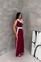 Women's Burgundy Double Color Belt Stripe Detailed Full Length Sleeveless Jumpsuit Nbk087 - 5