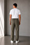 Men's Khaki Baggy Fit Pleated Fabric Trousers - 5