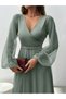 Women's Double Breasted Collared Long Tulle Dress with Belt - 4