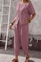 All Day Comfort! Women's Round Neck Button Detailed Loose Cut Double Set - 6