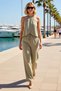 Women's Plus Size Sleeveless Halter Neck Woven Beach Set Long Pants Relaxed Fit Casual Modern