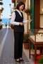 Women's Plus Size Jacket Lapel Collar Sleeveless Vest Pants Set Belted Waist Woven Casual Daily Modern - 2