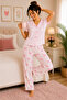 Women's Pink Heart Balloon Patterned Pajama Set Short Sleeve Comfortable Home Wear - 3
