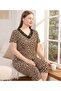 Mooda Women's Large Size100% Viscose Leopard Patterned Lace Detailed V-Neck Lycra Viscose Capri Pajama Set - 4