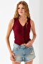 Women's V-Neck Buttoned Vest Claret Red - 2426 - 3