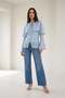 Baby Blue Cape Blouse with Button and Sleeve Detail