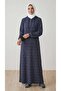 Women's Hakim Collar Dress with Buttons on the Front, Rope Detail on the Sleeves, Elasticized Sleeves, Patterned Dress - 3