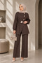Women's Gold Accessory Detailed Belted Denim Jeans Hijab Set Sb0038 - 4