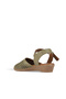Khaki Leather Women's Flat Sandals - 4