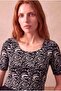 Women's Black Patterned Jacquard Regular Fit Wide Crew Neck Half Sleeve Crop Blouse Jana - 6