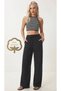 100% Cotton Linen Look Palazzo Summer Fabric Comfortable Cut Lace-Up Elastic Pockets Women's Pantalon Anti-Sweat