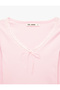 Lace Detailed V-Neck Long Sleeve Cotton T-Shirt - 5