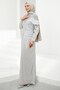 Gray Gathered Front and Shoulder Detailed Janjan Evening Dress - 5