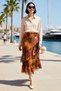 Women Midi Length Fish Cut Chiffon Skirt Floral Pattern Lined Polyester Comfortable Casual Modern Stylish Elegant - 3