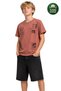 Boy's Basic Short Sleeve 100% Cotton Printed T-Shirt with Embroidery Detail, Cool and Comfortable, Orange Color - 2