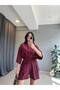 Women's Burgundy Comfortable Summer Shirt Shorts Set - 2