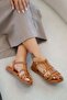 Azur Women's Buckle Genuine Leather Sandals Brown - 4