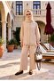 Lavin Strawberry Fabric Ruffled Oversize Trousers Suit-Beige - 2