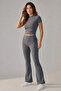 Women's Spanish Flare Leggings Set Short Sleeve Crop Blouse Stretchy 2 Piece Set - 3