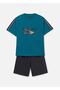 Boy's Printed T-Shirt and Shorts Set Emerald Green 6687 - 4