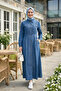 Women's Buttoned Dark Blue Denim Hijab Dress - 2