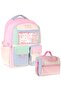 Girl's Primary School Backpack and Lunch Set - Pink with Scales Pompon Accessories - Green Setcc-C4095B