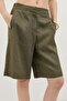 Khaki Linen Blend Relaxed Women's Shorts