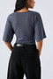 Women's Navy Blue Bat Sleeve V-Neck Lycra Blouse & T-Shirt - 2