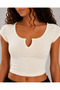 Women's White V-Neck Lycra Ribbed Short Sleeve Crop Body - 3