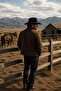 Men's Navy Blue Cowboy Western Style Leather Detailed Vintage Hat - 8