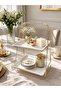 Luxurious Gold-Legged Two-Tier Stylish Mica Presentation Tray, Dessert, Coffee Cookie Serving Tray Stand 35X25X20 cm - 2
