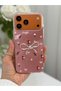 iPhone 17 Pro Max/18 Pro Max Case Marbling Effect 3D Bow Flower Pattern Camera Raised Cover Pink - 6