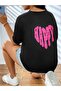 Women / Girls Black Oversize T-Shirt Happy Printed - 4