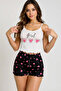 Heart Patterned Suspender Shorts Pajama Set