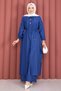 Lace-Up High Collar Long Tunic Set Cobalt blue - 3