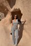 Women's Gray Collar Detailed Halter Neck Blouse and Pants Set