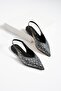 Women's Black Silver Stone Pointed Toe Slingback Ballerinas Stylish Open Back Shoes Meniva