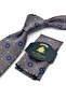 Beige Blue Motif Pattern Classic Tie with Handkerchief Kk13754 - 4