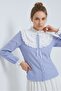 Blue Striped Wide Scallop Lace Robe with Bow Tie Shirt - 2