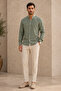 Hakim Collar White Stitching Detailed Long Sleeve Men's Shirt Green