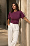 Women's Short Sleeve Blouse with Draped Waist Detail - 3