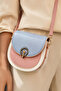 Powder Bebe Blue Women's Round Buckle Cross Strap Shoulder Bag Daily Stylish Use Saddle Model - 8