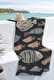 Fish Themed Marine Beach Towel - Navy Blue Mediterranean Style Pool Sea Quick-Dry Microfiber Towel - 4