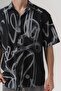 Abstract Design Detailed Short Sleeve Oversize Shirt - 2