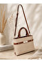 Elegance Wicker Textured Women's Hand and Shoulder Bag - Beige-Brown - 3