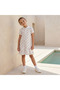 Collared Short Sleeves Drop Waist Dress with Cherry Print