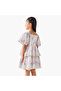 Square Neck Short Sleeves Tiered A-line Dress with Floral Print - 3