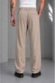 Men's Beige High Waist Pleated Wide Leg Baggy Fabric Trousers Rf0379 - 6