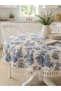 Navy Blue Round Duck Fabric French Country Patterned Tassel Tablecloth Vintage Bohemian Living Room and Kitchen - 3