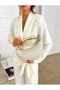 Women's Stylish Design Cream Knitted Hand and Shoulder Bag - 2